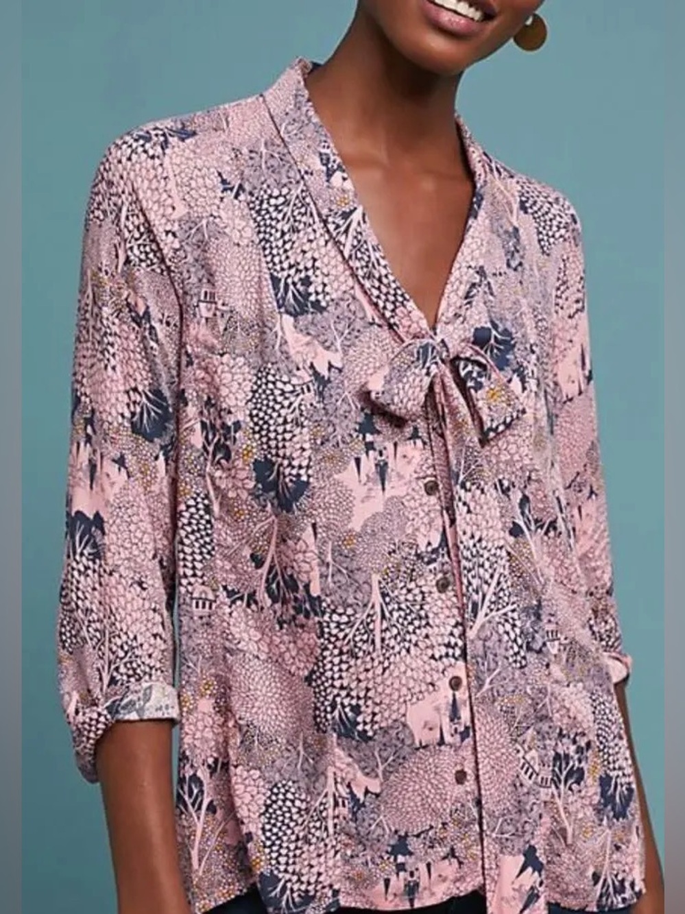 Anthropologie Pink 19 of 52 Colloquial Neck Tie Blouse US 8